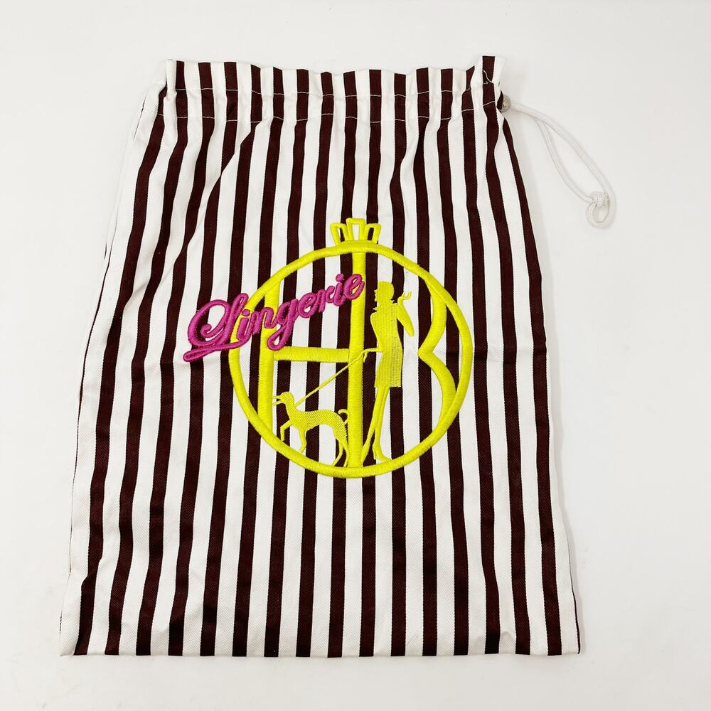 Henri Bendel Striped Lingerie Laundry Bag Travel Brown White 12 1/4" L x 15.5" H